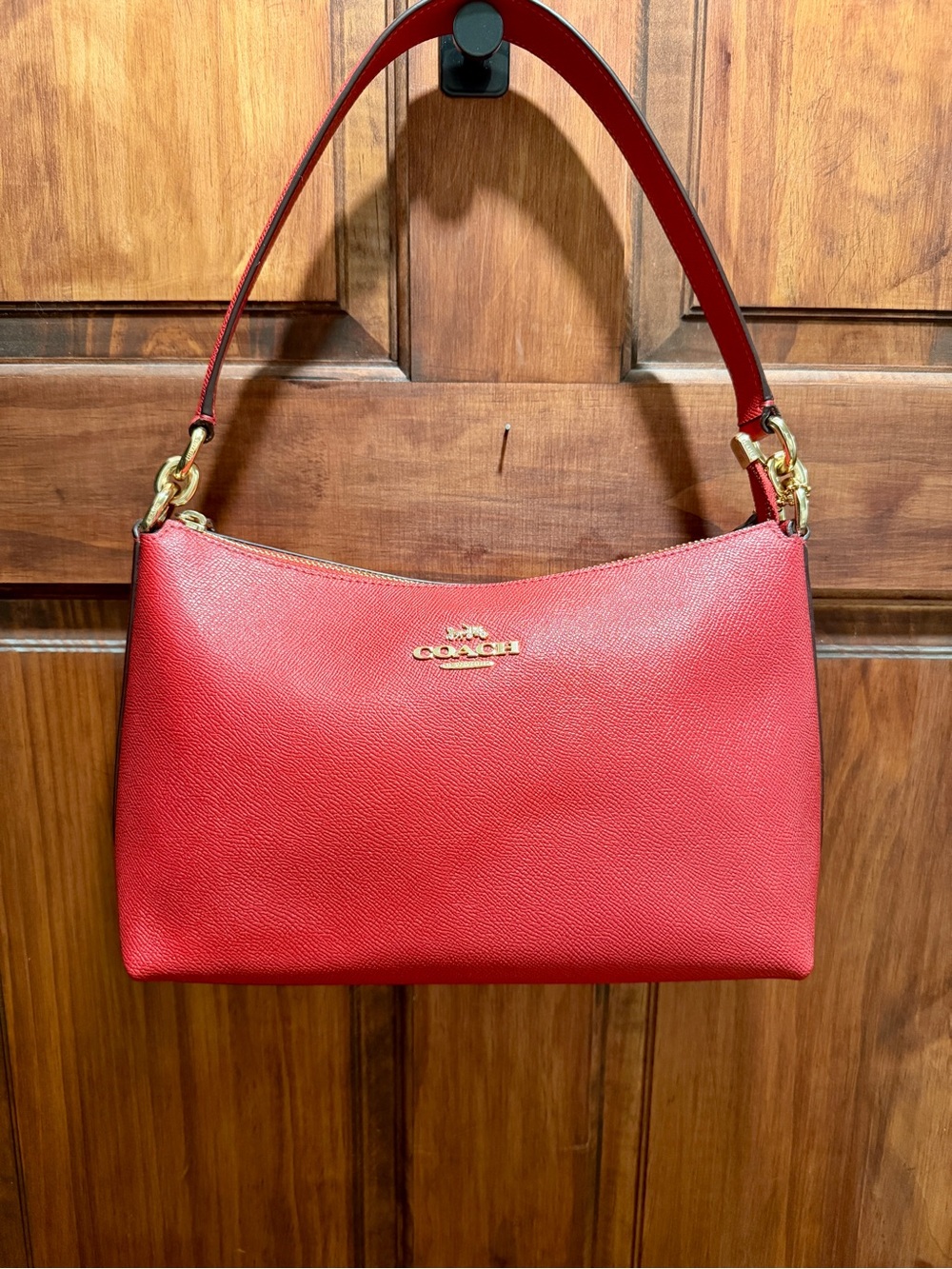Coach Red Leather Shoulder Hobo with Gold Hardware